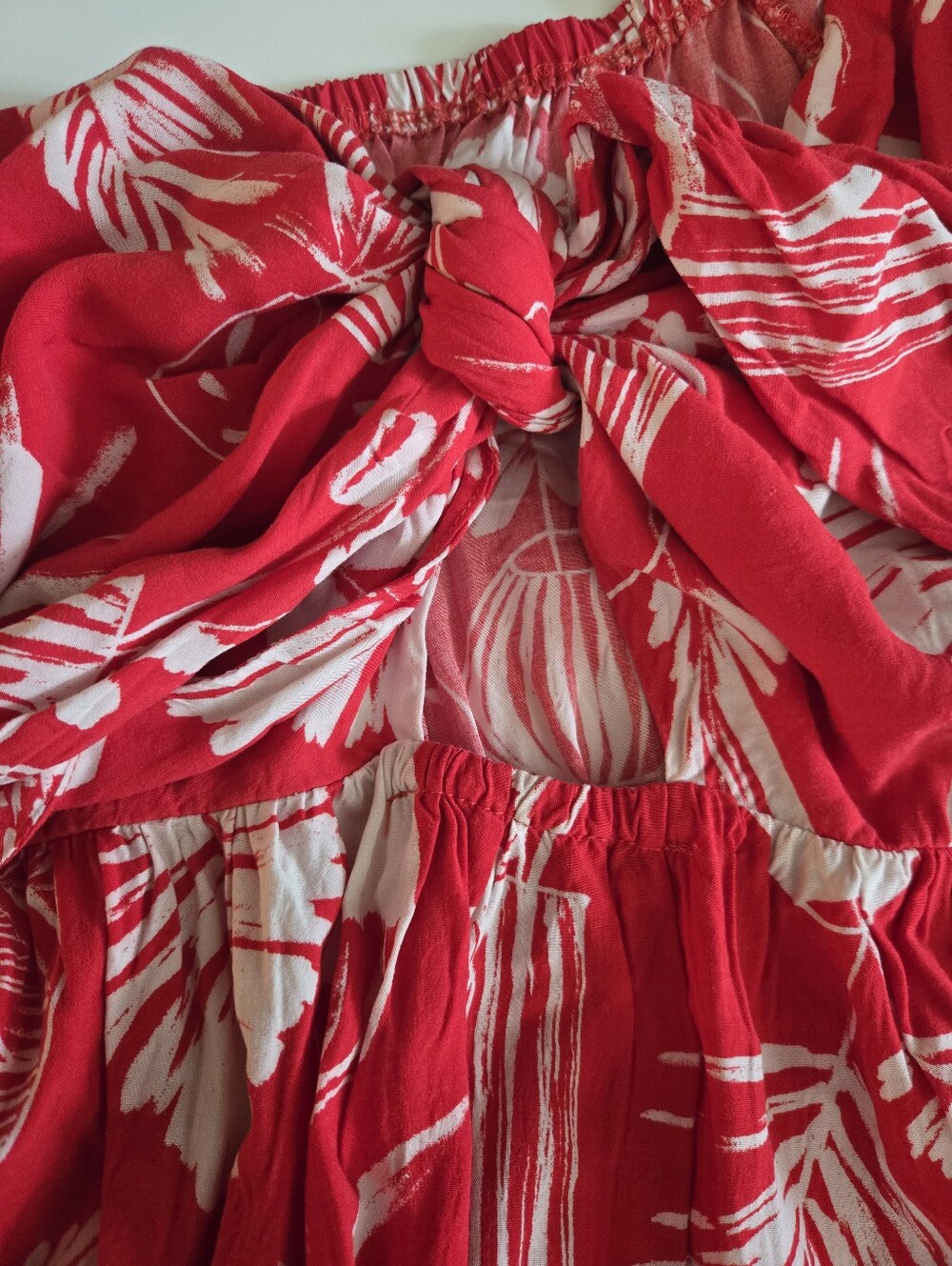 Eloquii Red Tropical-Print Off-Shoulder Maxi Dress Size 18 - Picture 5 of 6